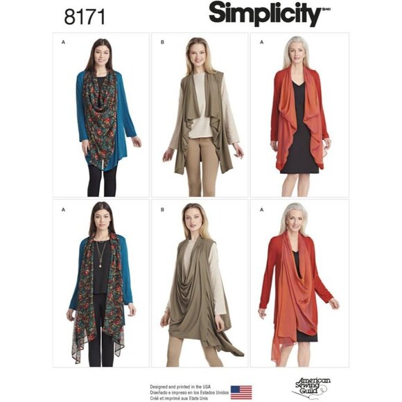 Misses Knit Cardigan Vest Pattern Draped Front Collar Simplicity 8171 XXS-XXL - Picture 1 of 9